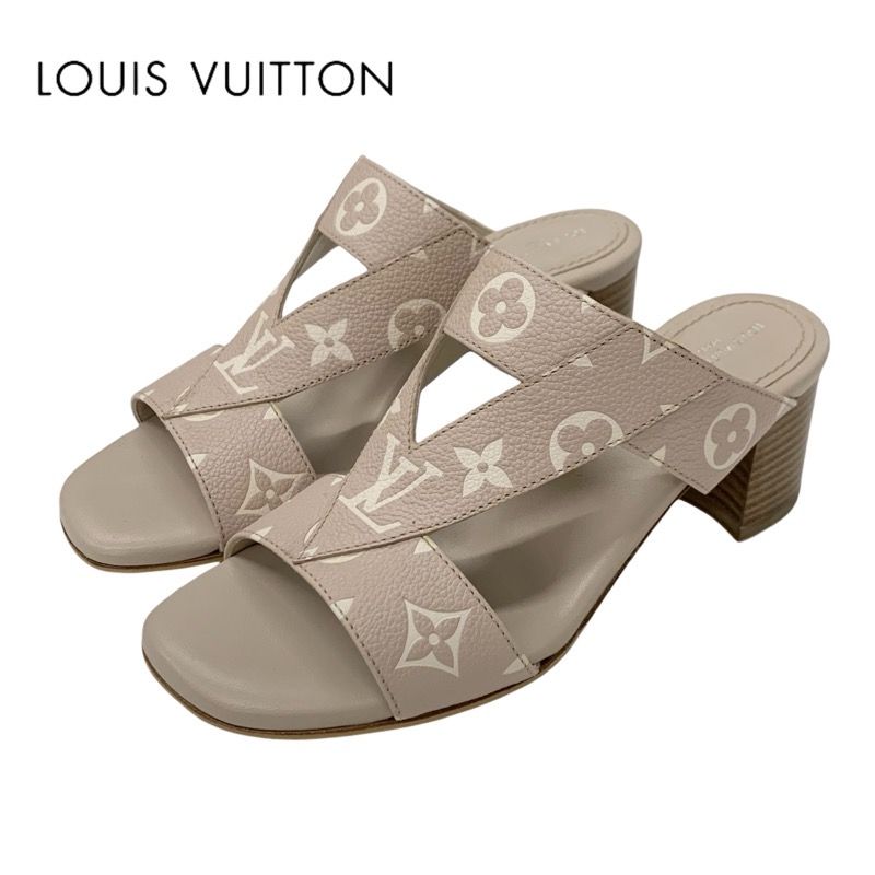 Louis Vuitton Croisier Monogram Sandals Shoes Leather Pink Beige Mules