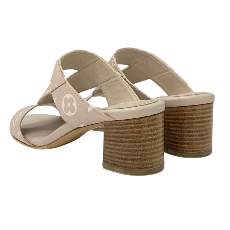 Louis Vuitton Croisier Monogram Sandals Shoes Leather Pink Beige Mules