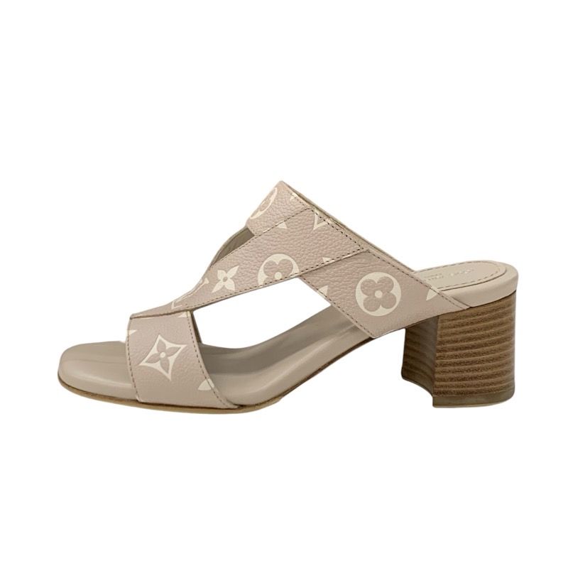 Louis Vuitton Croisier Monogram Sandals Shoes Leather Pink Beige Mules