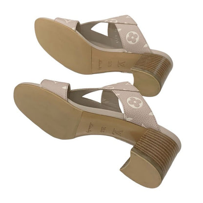 Louis Vuitton Croisier Monogram Sandals Shoes Leather Pink Beige Mules