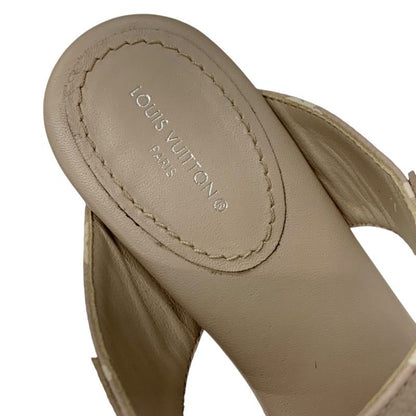 Louis Vuitton Croisier Monogram Sandals Shoes Leather Pink Beige Mules