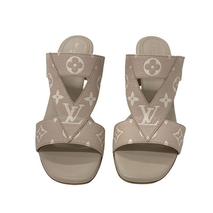 Louis Vuitton Croisier Monogram Sandals Shoes Leather Pink Beige Mules