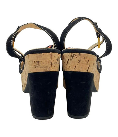 Prada Cork Sandals Suede Flower Applique Women's SIZE 34 21cm (8.27in) Prada