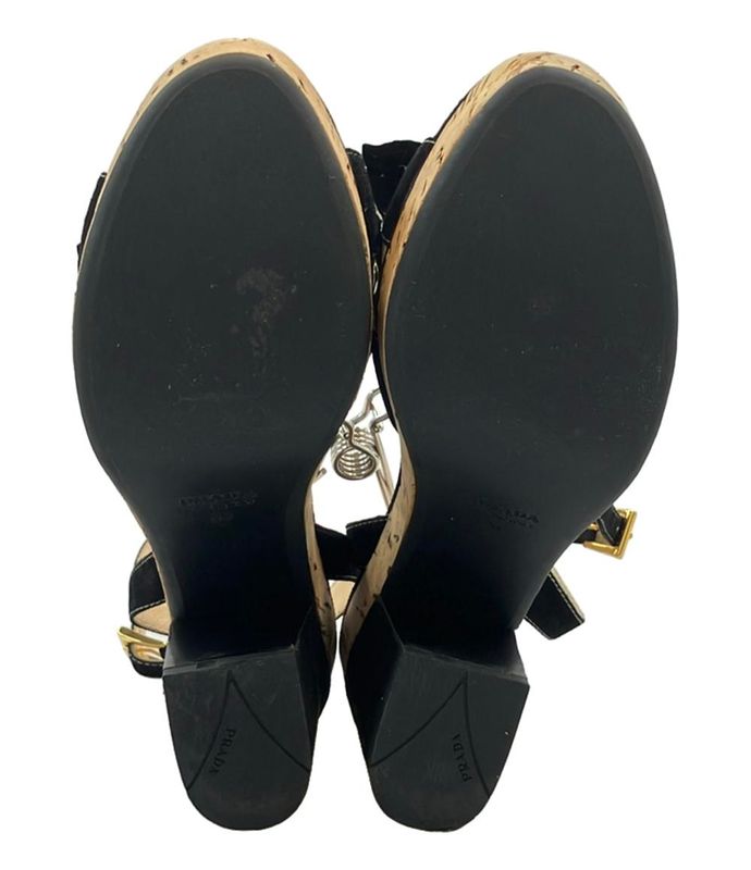 Prada Cork Sandals Suede Flower Applique Women's SIZE 34 21cm (8.27in) Prada