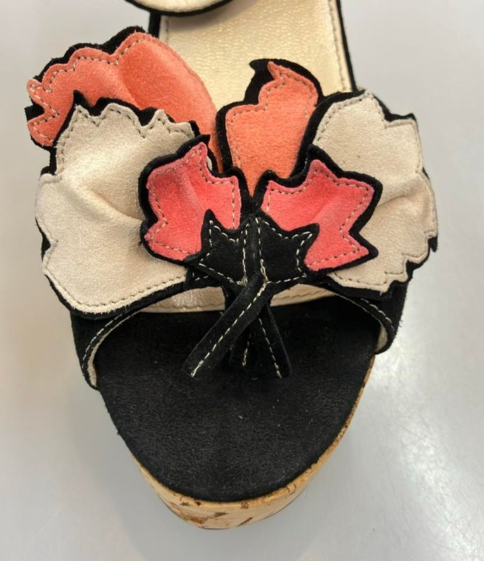 Prada Cork Sandals Suede Flower Applique Women's SIZE 34 21cm (8.27in) Prada