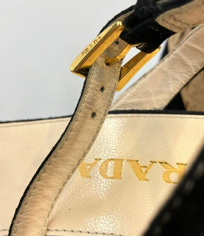 Prada Cork Sandals Suede Flower Applique Women's SIZE 34 21cm (8.27in) Prada