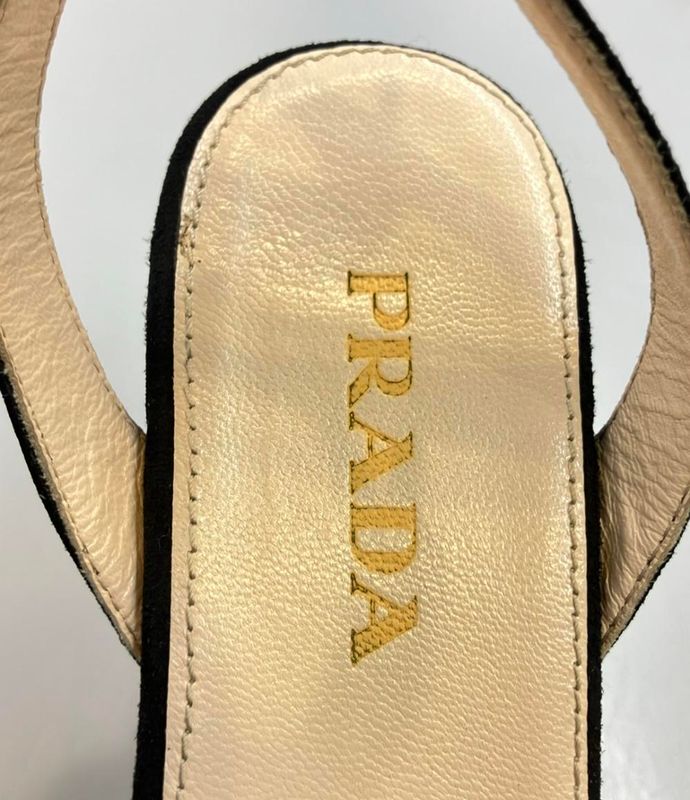 Prada Cork Sandals Suede Flower Applique Women's SIZE 34 21cm (8.27in) Prada