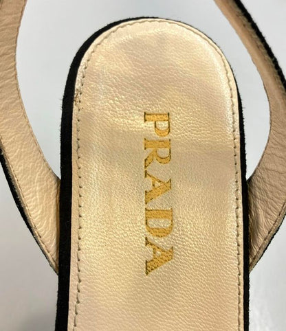 Prada Cork Sandals Suede Flower Applique Women's SIZE 34 21cm (8.27in) Prada