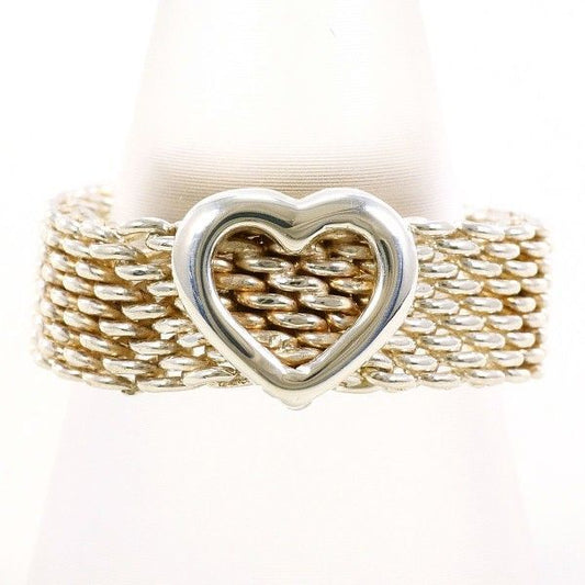 Tiffany & Co Somerset Heart Mesh Silver Ring Size 13 Total Weight Approx 48g