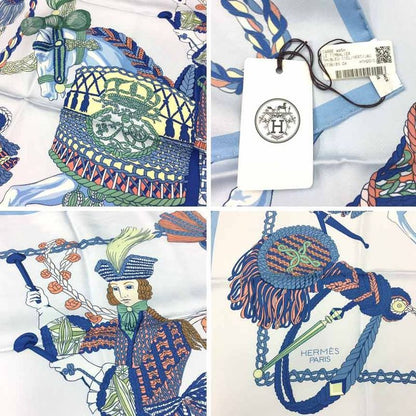 Very Rare Hermes Scarf Callewash Calle 90 Timpani Player Blue Unused Aq5852