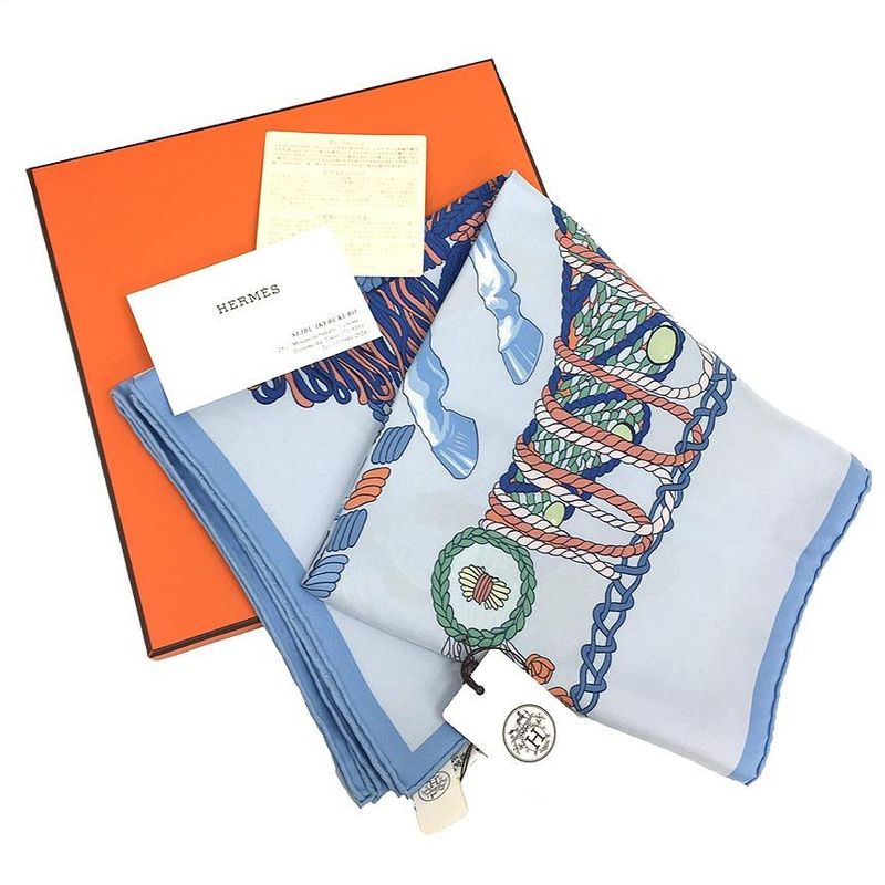 Very Rare Hermes Scarf Callewash Calle 90 Timpani Player Blue Unused Aq5852