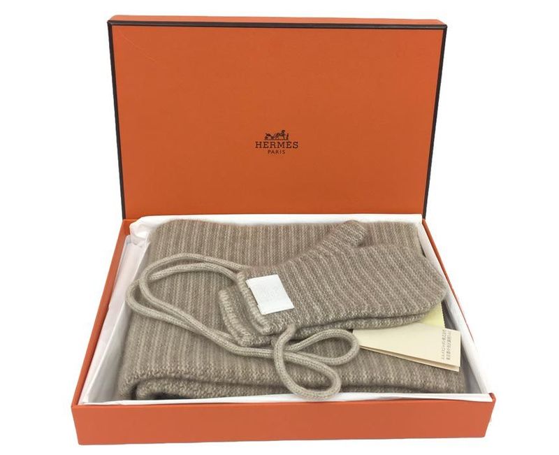 Hermes Baby Kids Scarf And Gloves Set 101333m-03 Cashmere Beige With Box New