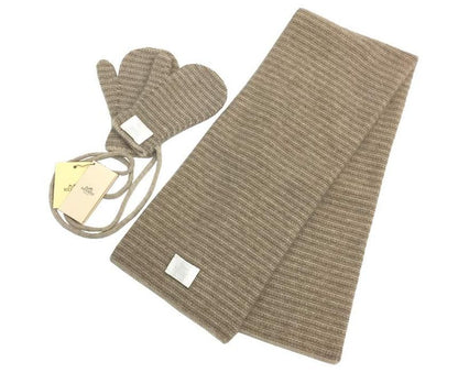 Hermes Baby Kids Scarf And Gloves Set 101333m-03 Cashmere Beige With Box New