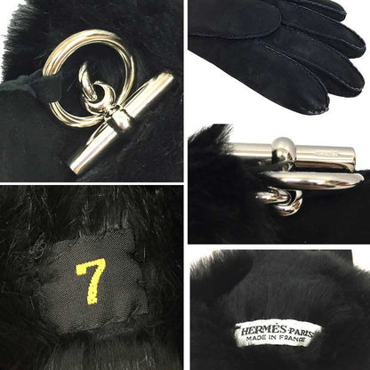 Hermes Gloves Lapin Suede Size 7 Black Aq4668