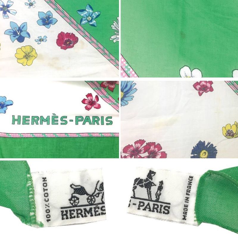 Hermes Cotton Large Shawl Pareo Shawl Floral Green Aq3793