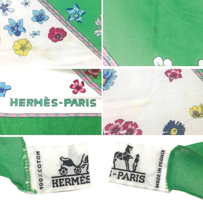 Hermes Cotton Large Shawl Pareo Shawl Floral Green Aq3793
