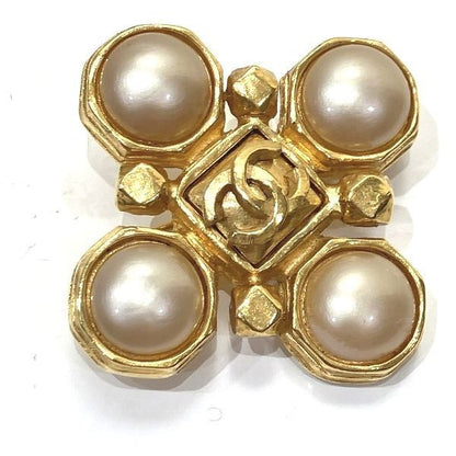 Chanel Coco Mark 97A GP X Faux Pearl Gold Branded Accessories Brooch Ladies
