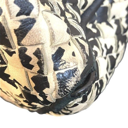 Bottega Veneta Intrecciato Black And Beige Staggered Leather Bag Business Bag