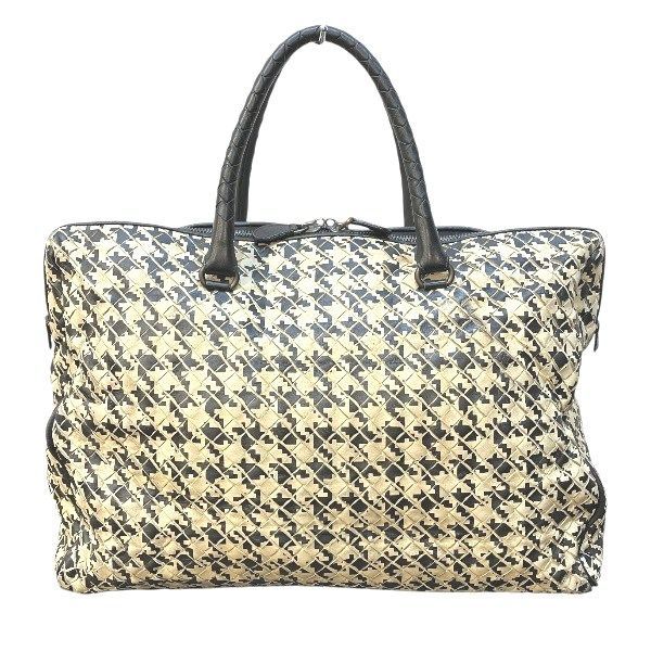 Bottega Veneta Intrecciato Black And Beige Staggered Leather Bag Business Bag