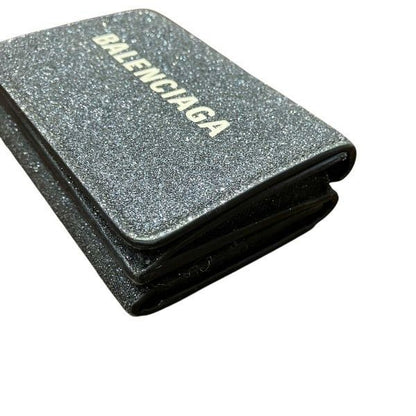 Balenciaga 551921 Black Lame Trifold Wallet For Women