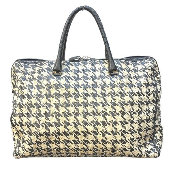 Bottega Veneta Intrecciato Black And Beige Staggered Leather Bag Business Bag