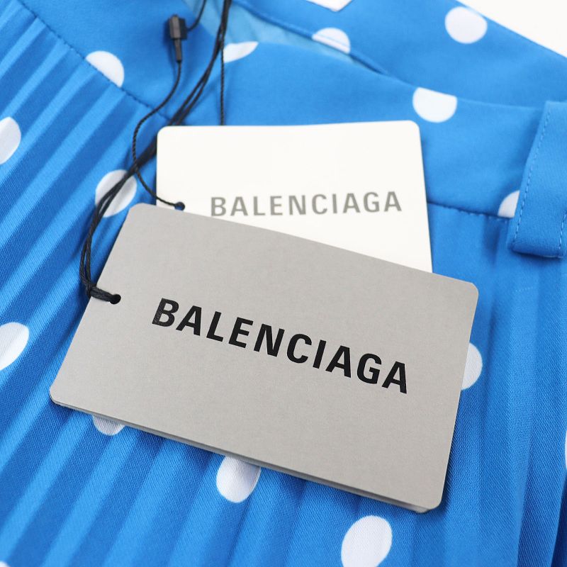 Balenciaga 2020 622280 Dotted Asymmetrical Pleated Skirt Blue 36 Made In Italy