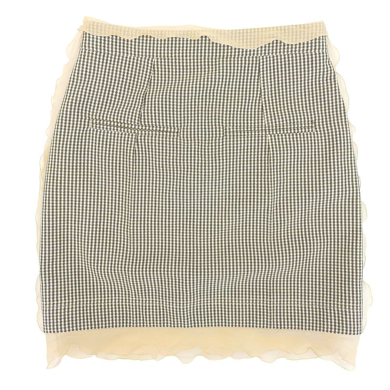 Fendi 22 Fq7416 Chidori Chiffon Wool Skirt Beige Brown 36 Genuine