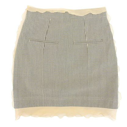 Fendi 22 Fq7416 Chidori Chiffon Wool Skirt Beige Brown 36 Genuine