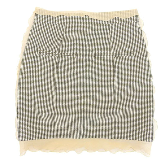 Fendi 22 Fq7416 Chidori Chiffon Wool Skirt Beige Brown 36 Genuine