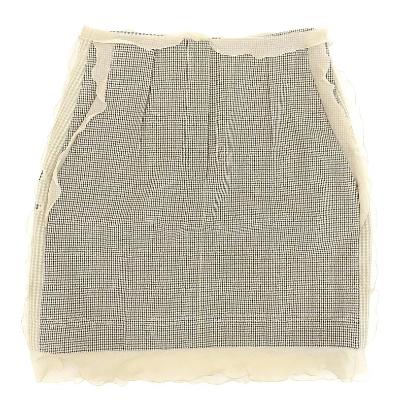 Fendi 22 Fq7416 Chidori Chiffon Wool Skirt Beige Brown 36 Genuine