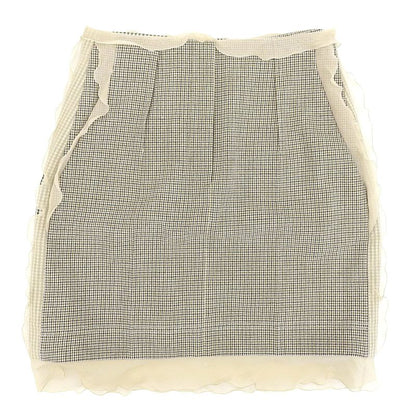 Fendi 22 Fq7416 Chidori Chiffon Wool Skirt Beige Brown 36 Genuine