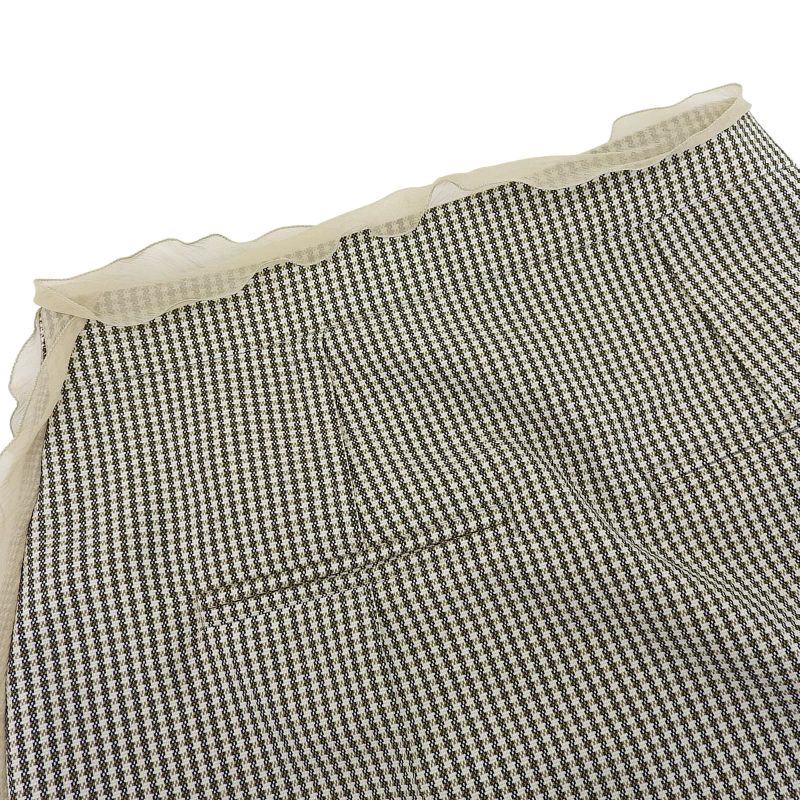 Fendi 22 Fq7416 Chidori Chiffon Wool Skirt Beige Brown 36 Genuine