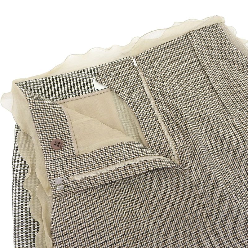 Fendi 22 Fq7416 Chidori Chiffon Wool Skirt Beige Brown 36 Genuine