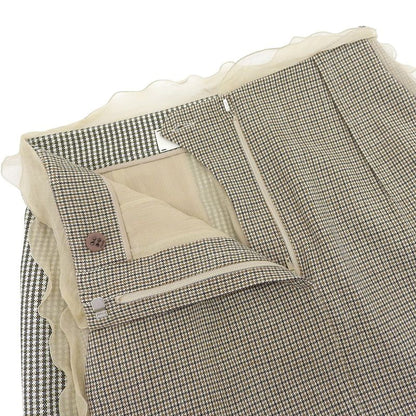 Fendi 22 Fq7416 Chidori Chiffon Wool Skirt Beige Brown 36 Genuine