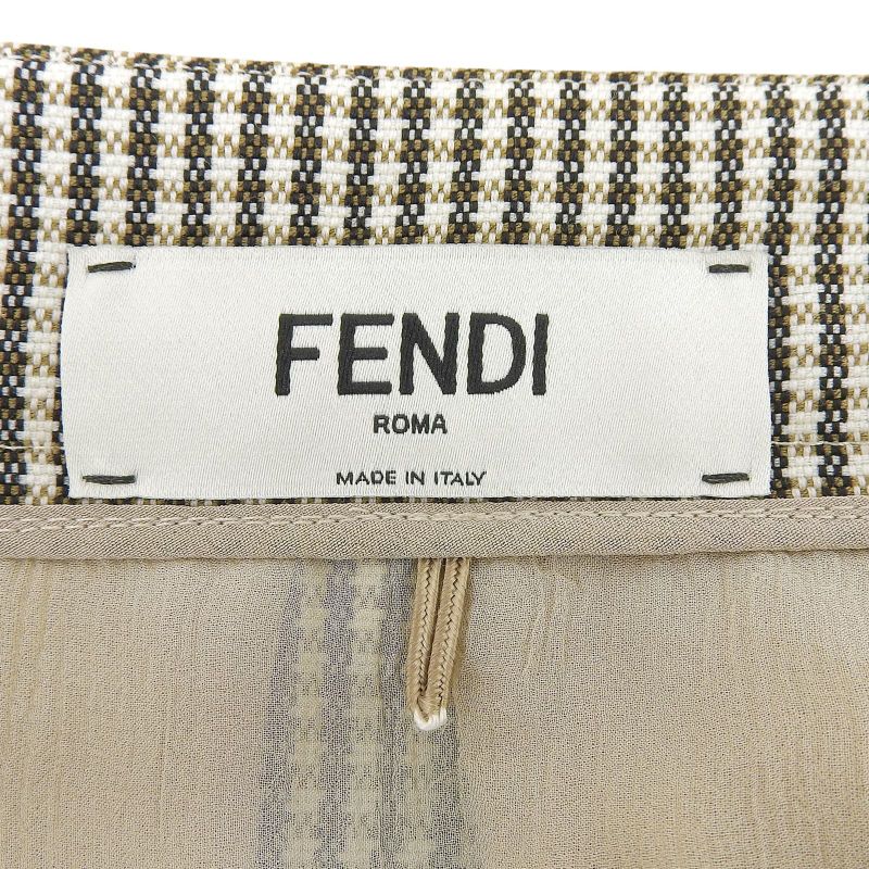 Fendi 22 Fq7416 Chidori Chiffon Wool Skirt Beige Brown 36 Genuine