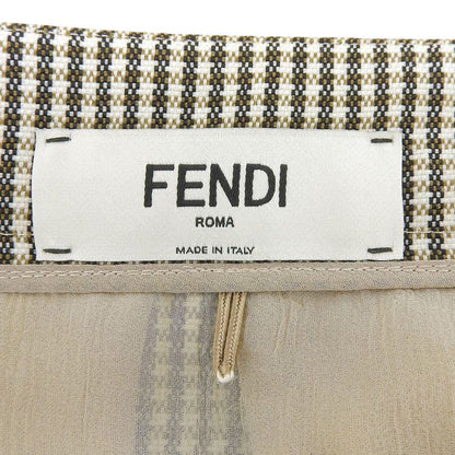 Fendi 22 Fq7416 Chidori Chiffon Wool Skirt Beige Brown 36 Genuine