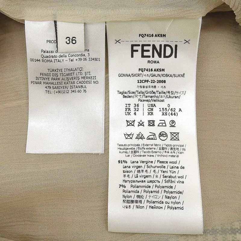 Fendi 22 Fq7416 Chidori Chiffon Wool Skirt Beige Brown 36 Genuine