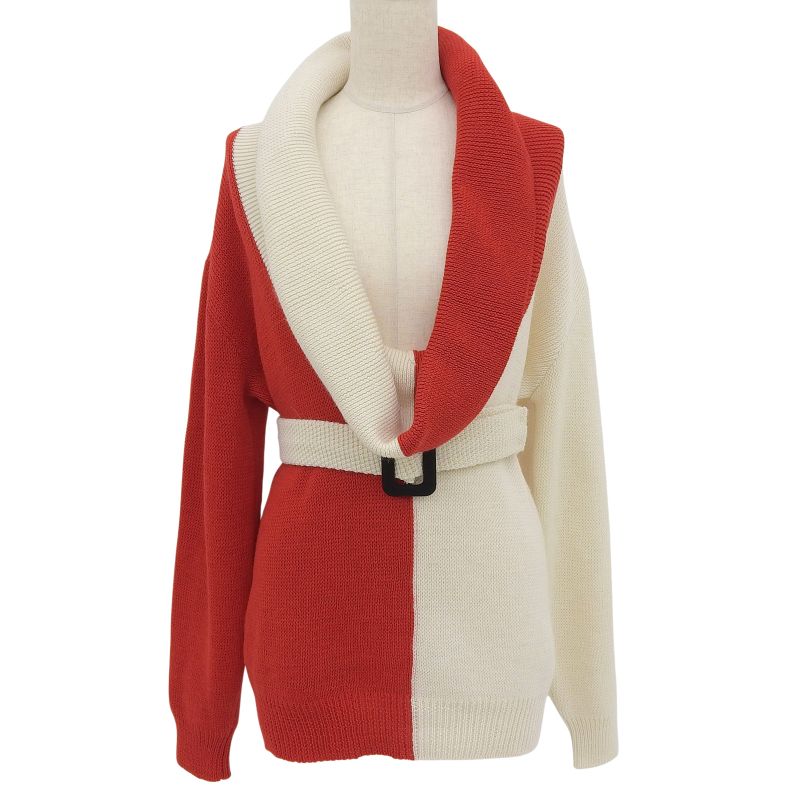 Gucci 727145 Wool Bicolor Volume Neck Knit Top With Belt Red White M Made In