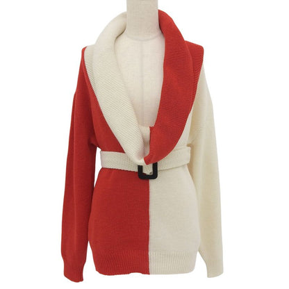 Gucci 727145 Wool Bicolor Volume Neck Knit Top With Belt Red White M Made In
