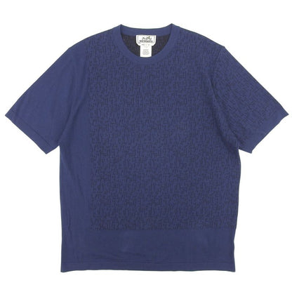Hermes 100% Cotton H Pattern Crew Neck Short Sleeve T-shirt Cut And Sewn Navy