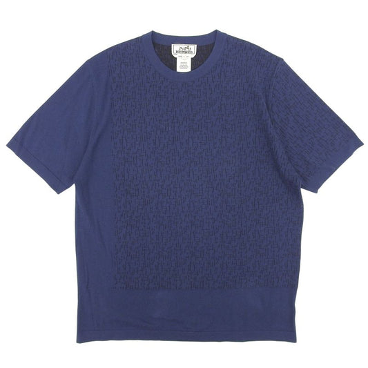 Hermes 100% Cotton H Pattern Crew Neck Short Sleeve T-shirt Cut And Sewn Navy