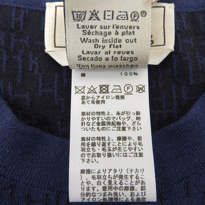 Hermes 100% Cotton H Pattern Crew Neck Short Sleeve T-shirt Cut And Sewn Navy