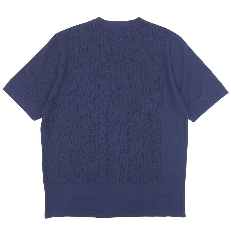 Hermes 100% Cotton H Pattern Crew Neck Short Sleeve T-shirt Cut And Sewn Navy
