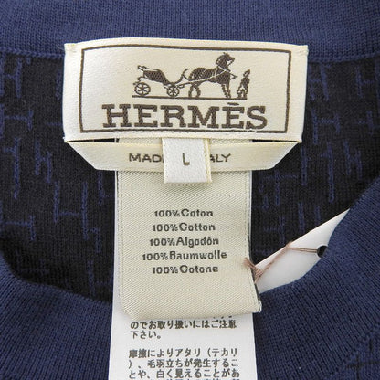 Hermes 100% Cotton H Pattern Crew Neck Short Sleeve T-shirt Cut And Sewn Navy