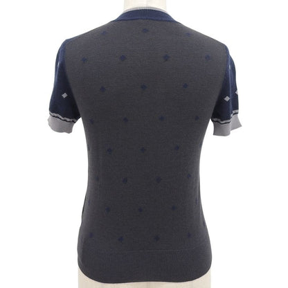 Hermes 2022 Court Harness Cashmere Silk Short Sleeves Knit Navy Gray 36 Made