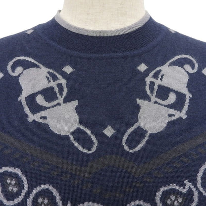 Hermes 2022 Court Harness Cashmere Silk Short Sleeves Knit Navy Gray 36 Made