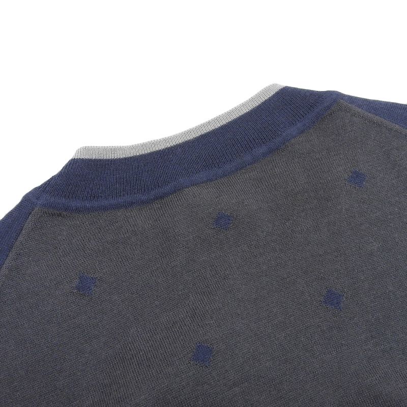 Hermes 2022 Court Harness Cashmere Silk Short Sleeves Knit Navy Gray 36 Made