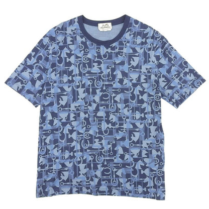Hermes 100% Cotton Horse Allover Pattern Show Sleeve Short Sleeve T-shirt Navy