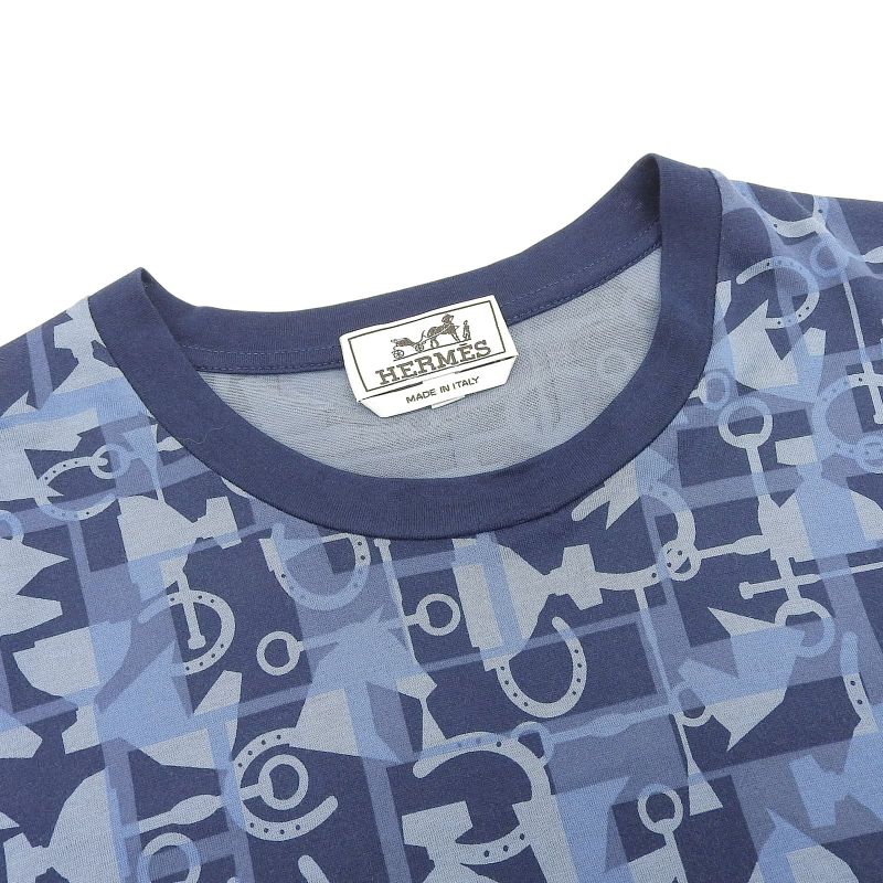 Hermes 100% Cotton Horse Allover Pattern Show Sleeve Short Sleeve T-shirt Navy