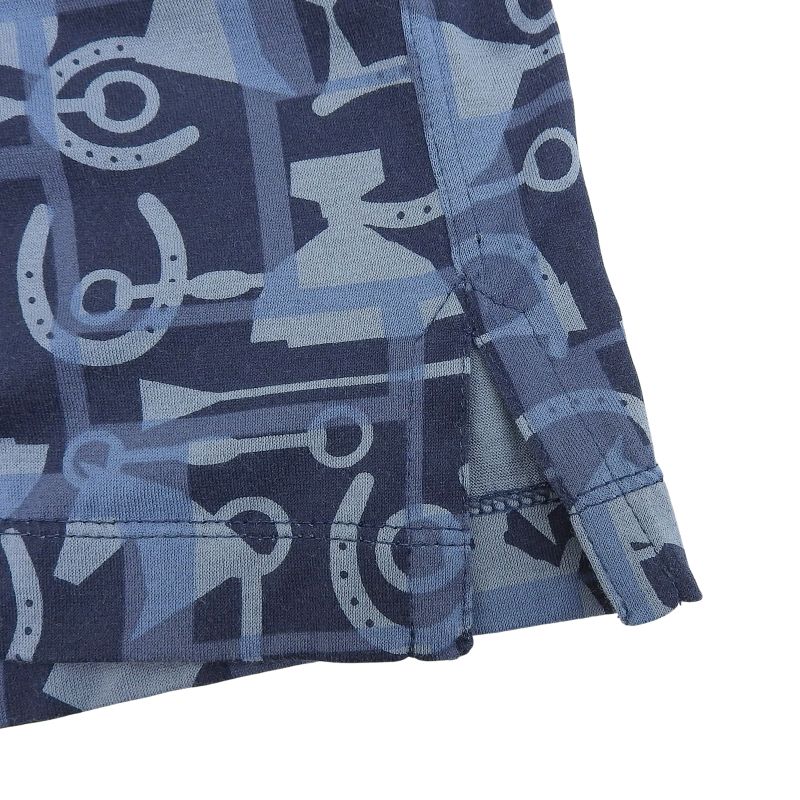Hermes 100% Cotton Horse Allover Pattern Show Sleeve Short Sleeve T-shirt Navy